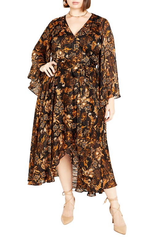 City Chic Freya Print Belted Bell Sleeve Dress Jacobean at