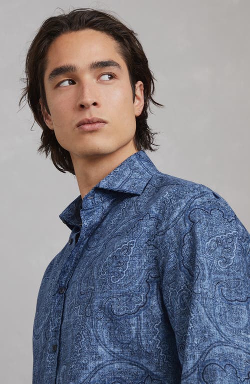 Shop Brunello Cucinelli Paisley Slim Fit Shirt With Spread Collar In Denim