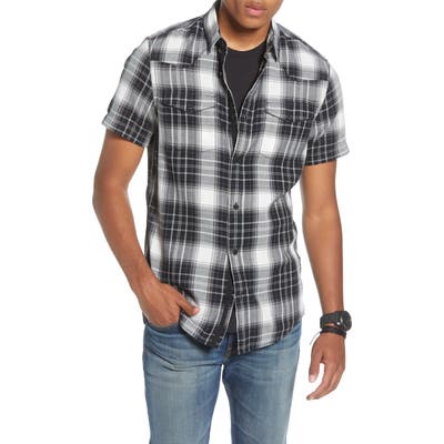 Treasure & Bond Trim Fit Plaid Short Sleeve Button-Up Shirt, Black