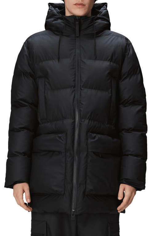 Rains Alta Water Repellent Insulated Cargo Puffer Jacket in Black 