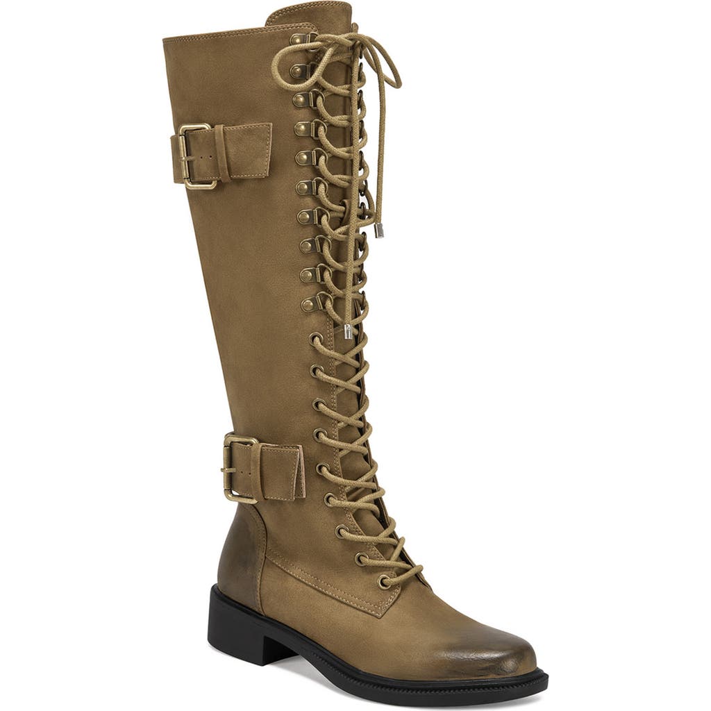 Azalea Wang Emmott Water Resistant Lace-up Knee High Boot In Taupe