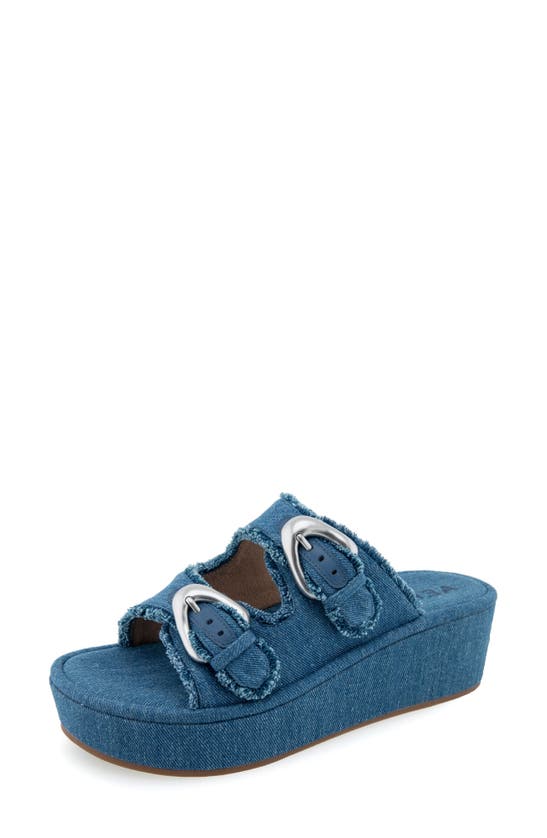 Shop Aerosoles Darcy Flatform Slide Sandal In Medium Blue Denim