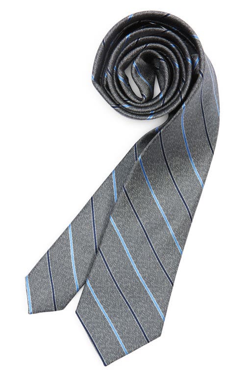 Andrew Marc Kids' Stripe Silk Blend Tie in Grey/Blue