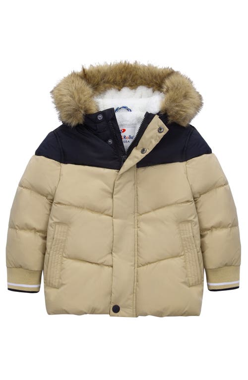 Shop Rokka&rolla Toddler Fleece Lined  Puffer Coat With Removable Trim In Khaki