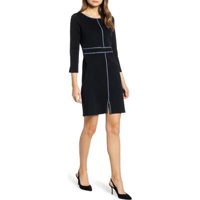 Ming Wang Mosaic Trim Knit Dress, Black