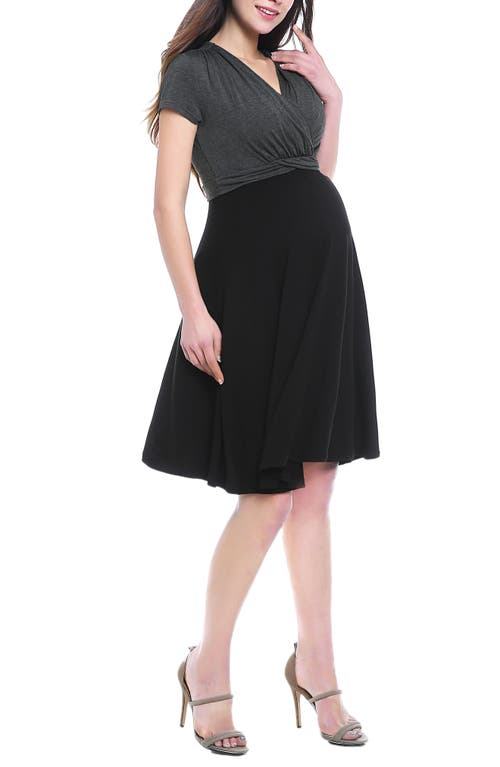 Shop Kimi And Kai Sarah Faux Wrap Maternity/nursing Dress In Black/grey