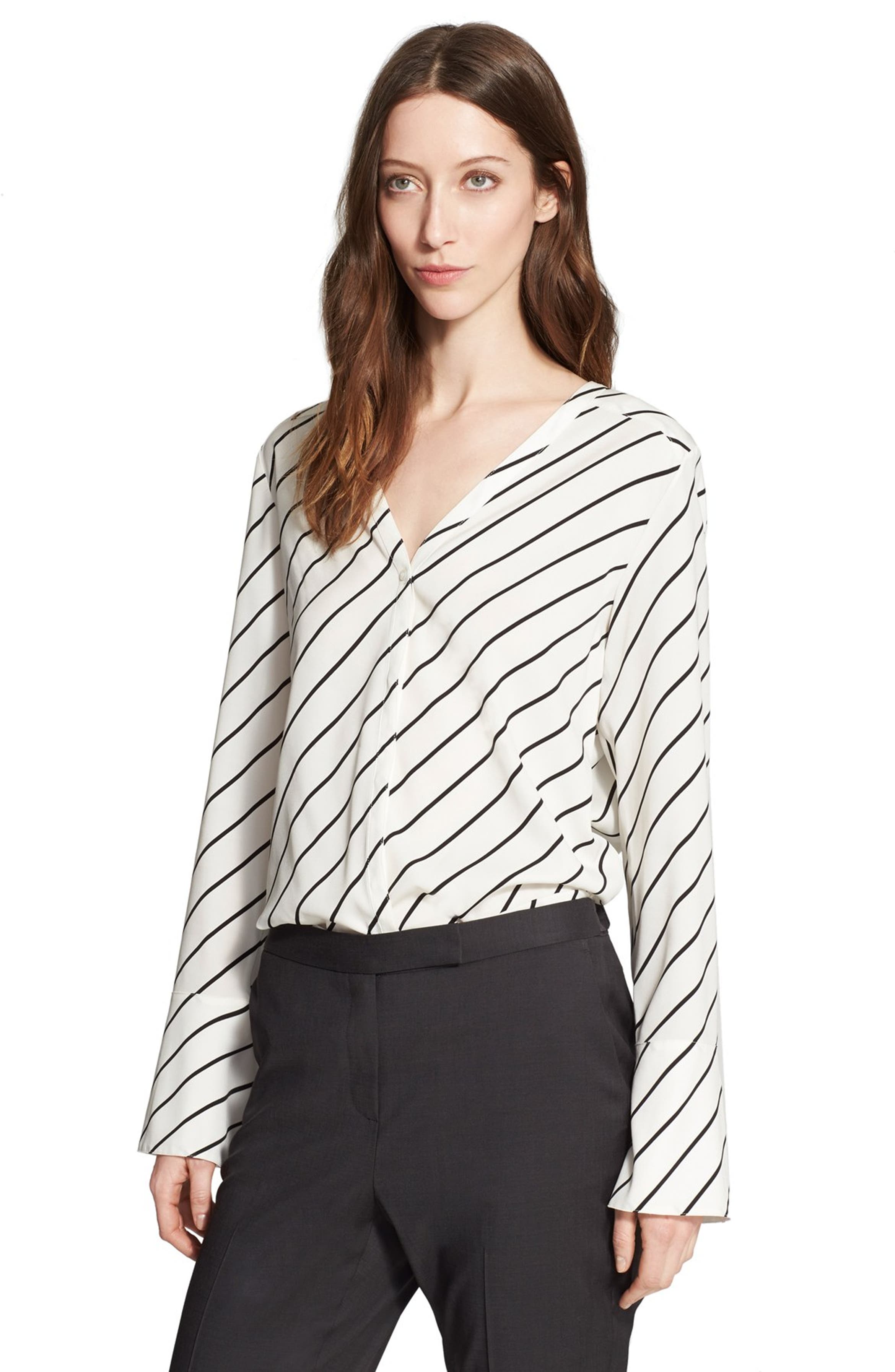 Nordstrom Signature and Caroline Issa Stripe Stretch Silk Blouse with ...