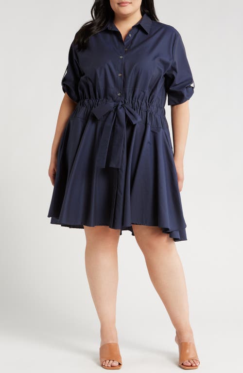 Shop Harshman Meadow Drawstring Waist Shirtdress In Dark Navy