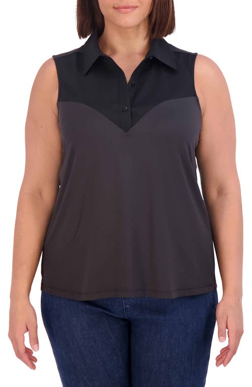 Foxcroft Mixed Media Sleeveless Button-Up Shirt at Nordstrom,