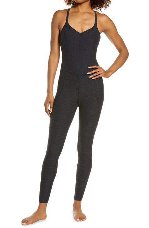 Sporty Casual Fitness Rompers Womens Jumpsuit Sleeveless Knit Rib