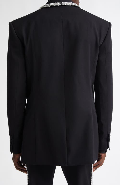 Shop Balmain Embellished Collar Wool Grain De Poudre Tuxedo Jacket In Black/crystal