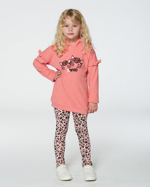 Shop Deux Par Deux Little Girl's Super Soft Hooded Tunic With Frill Coral In Tea Rose