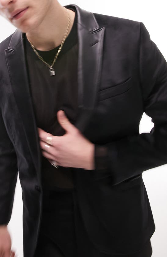 Shop Topman Skinny Velvet Blazer In Black