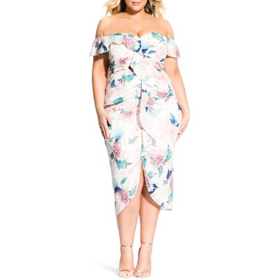 Plus Size City Chic Hydrangea Off The Shoulder Midi Dress