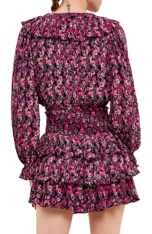 Shop Endless Rose Floral Ruffle Wrap Crop Top In Black/fuchsia