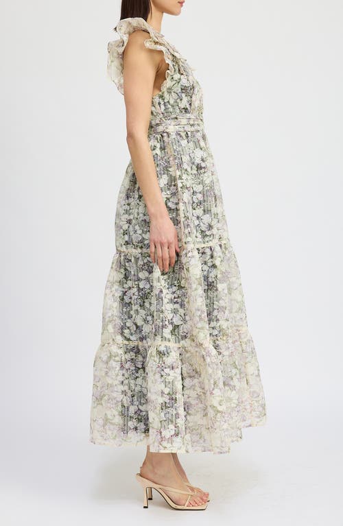 Shop En Saison Jules Floral Midi Dress In Olive Lavender