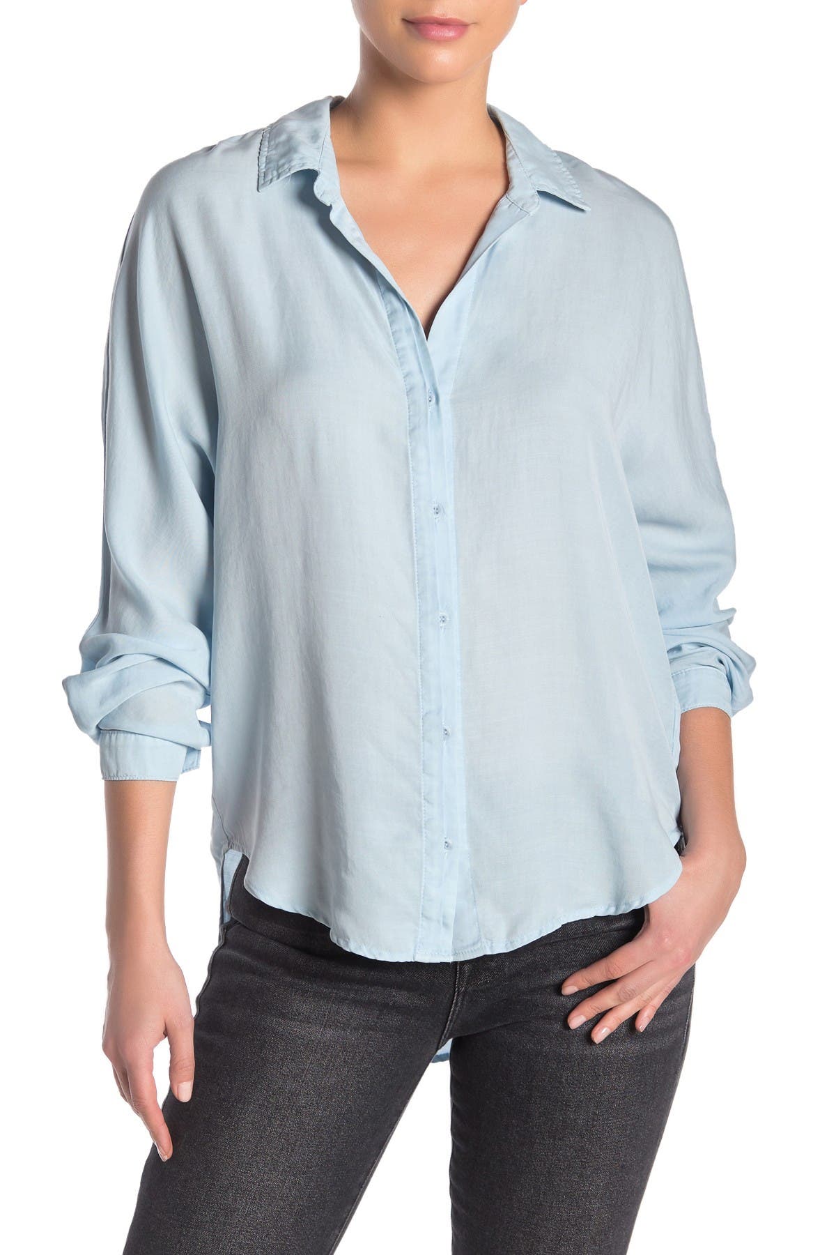 high low button down shirt