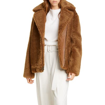 Vince Genuine Shearling & Leather Bomber Jacket, Brown