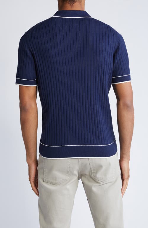 Shop Bugatchi Tipped Johnny Collar Short Sleeve Sweater In Navy