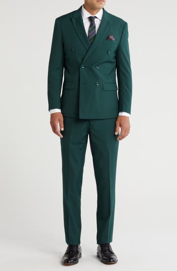Gino Vitale Slim Fit Solid Double Breasted Suit In Hunter Green