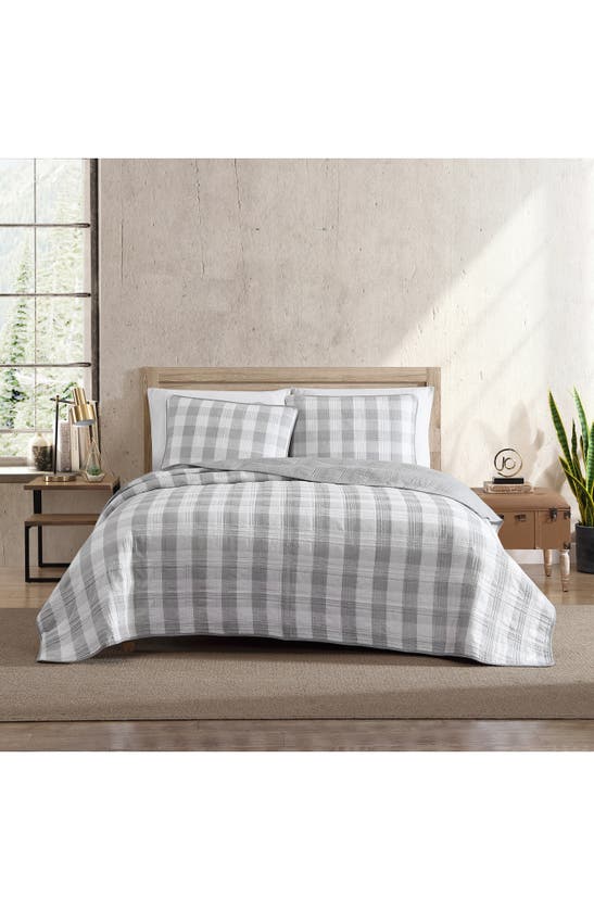 Eddie Bauer Lakehouse Plaid Cotton Quilt 3-piece Set In Grey
