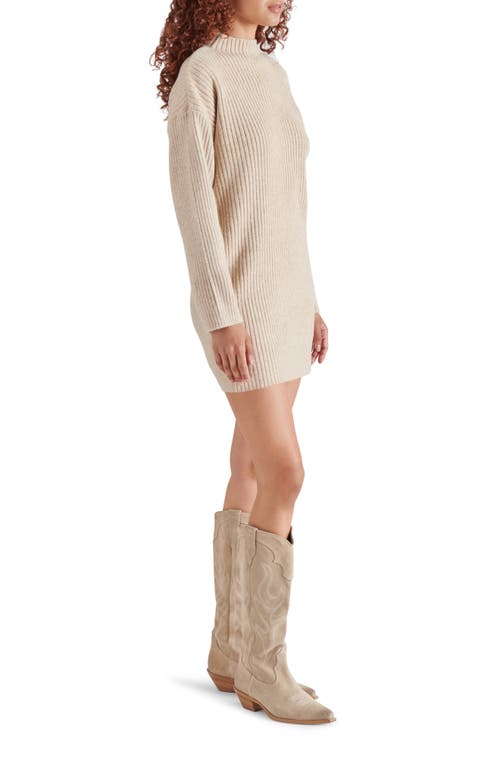 Shop Steve Madden Kallie Long Sleeve Funnel Neck Rib Mini Sweater Dress In Oatmeal