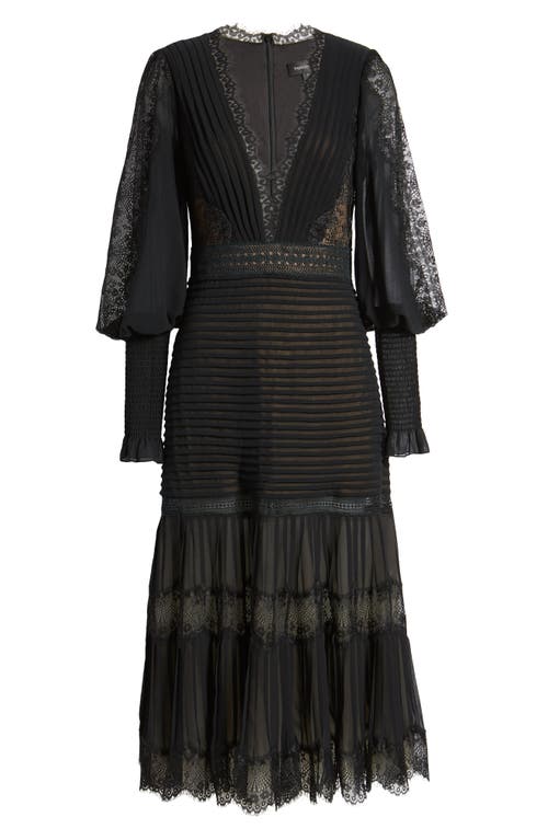 Tadashi Shoji Lace Pintuck Long Sleeve Cocktail Dress In Black/nude