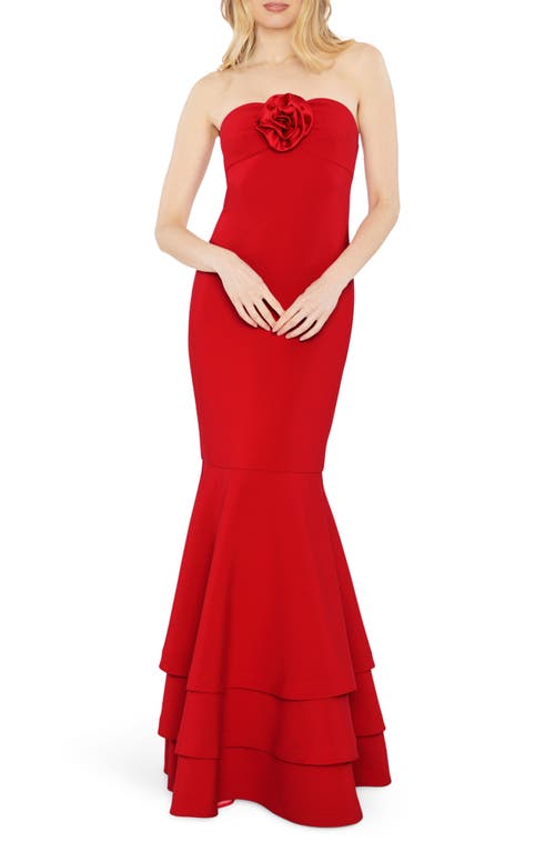 Shop Likely Levi Rosette Strapless Mermaid Gown In Scarlet