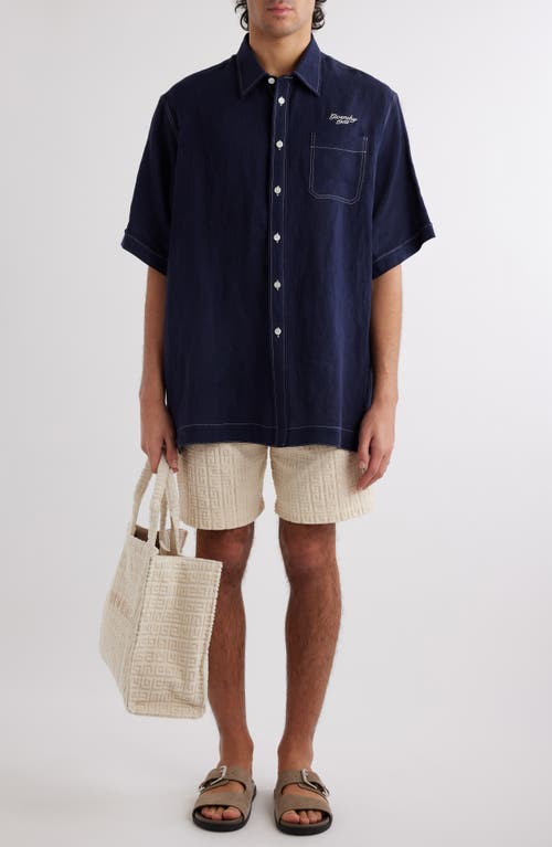 Shop Givenchy Oversize Short Sleeve French Linen Button-up Shirt In Navy