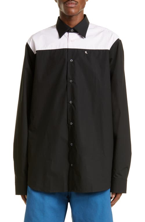Raf Simons Americano Colorblock Button-Up Shirt in Black-Pink 9934