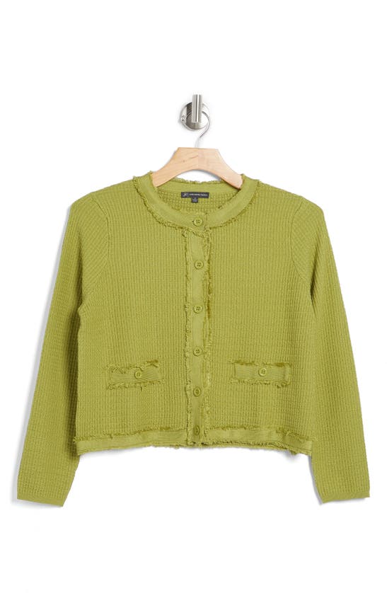 Adrianna Papell Fray Trim Cardigan In Apple Green