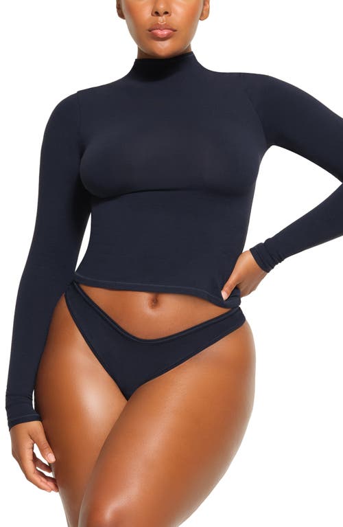 Stretch Cotton Jersey Long Sleeve Turtleneck in Navy