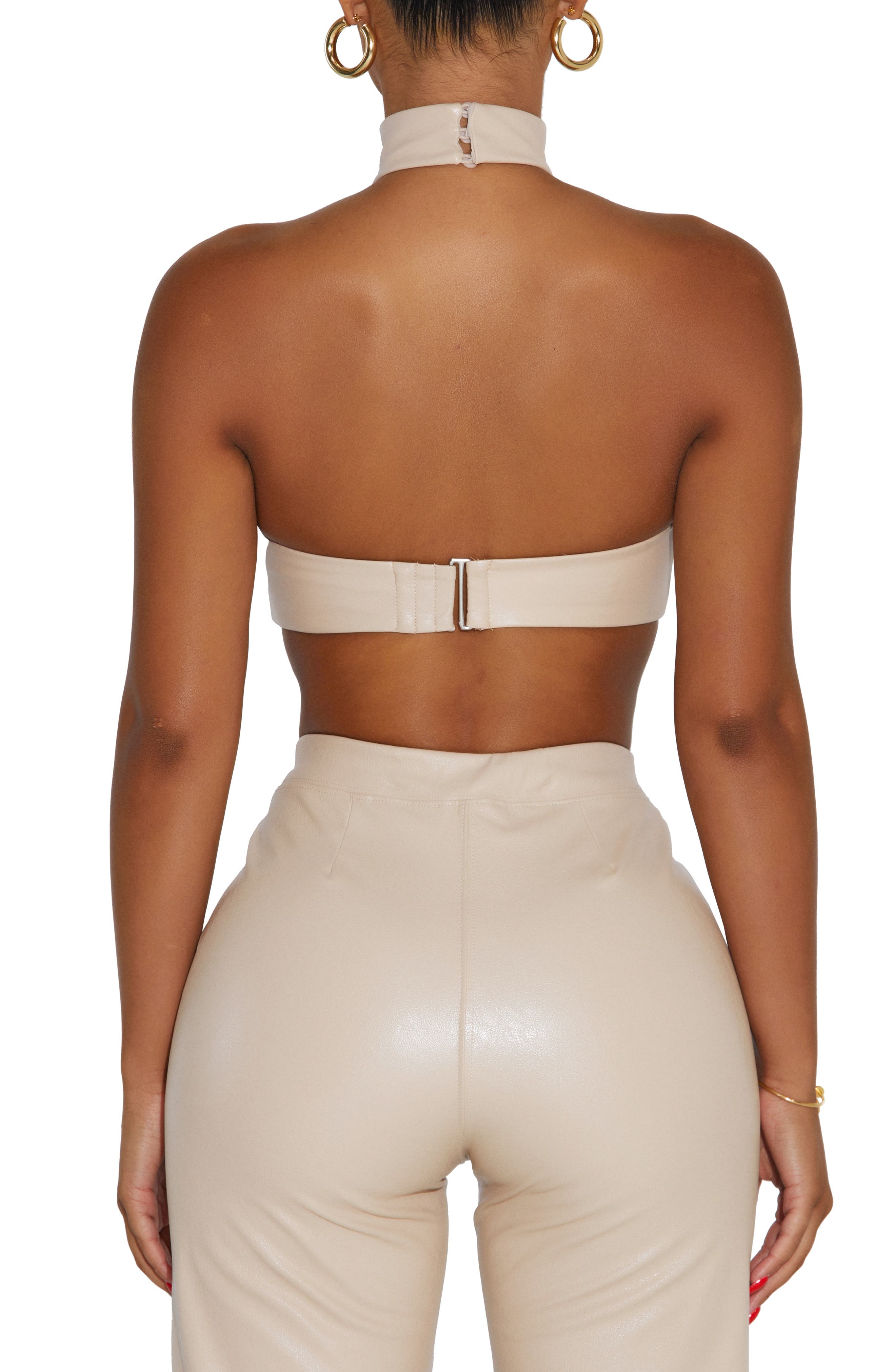 Naked Wardrobe Good Faux Leather Crop Top in Beige