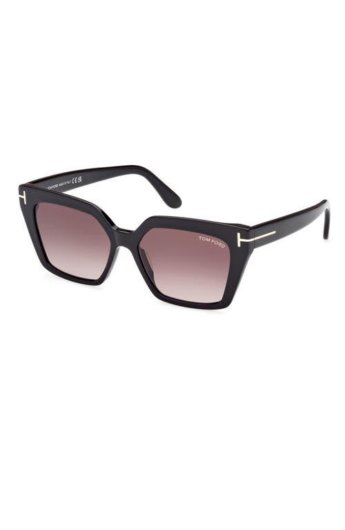 Tom Ford Winona 53mm Gradient Polarized Cat Eye Sunglasses In Shiny Black/gradient Rose