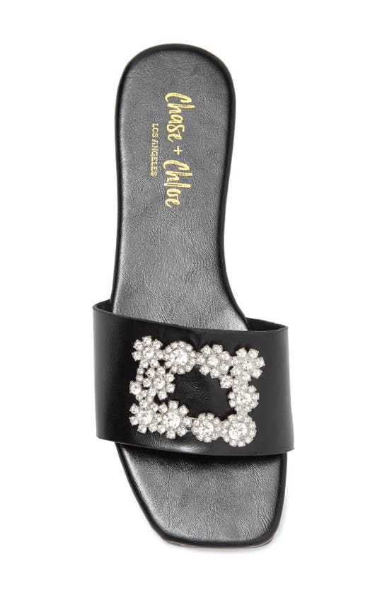 Chase & Chloe Eve Embellished Slide Sandal In Black Pu