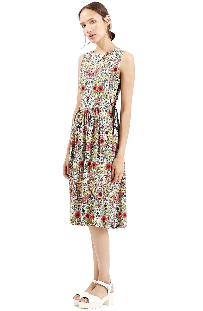 Topshop 'Garden' Lace-Up Midi Dress | Nordstrom