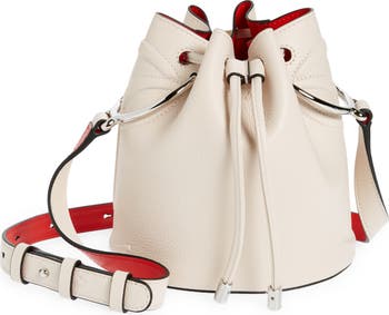 CHRISTIAN LOUBOUTIN Grained Calfskin Mini Carasky Bucket Bag White 1212359