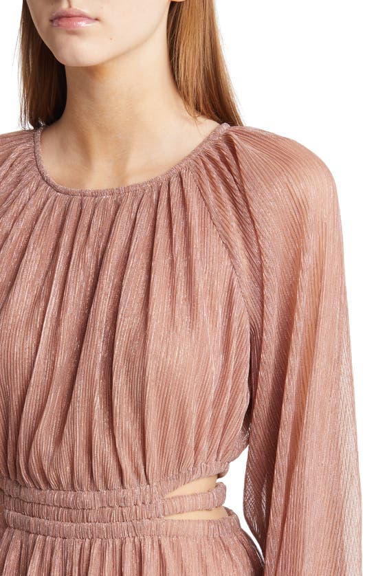 Moon River Tiered Balloon Sleeve Cutout Shirred Maxi Dress In Pink