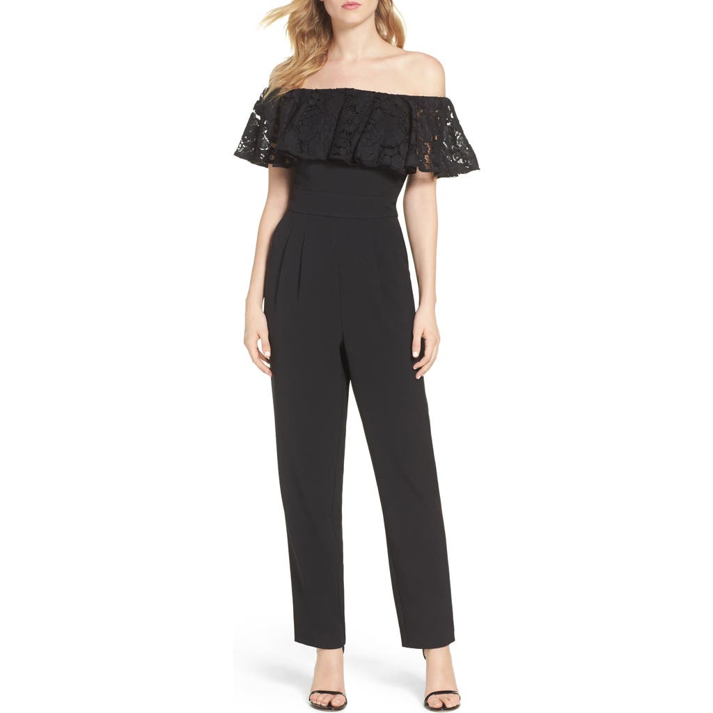 Shop Eliza J Off The Shoulder Jumpsuit In Black