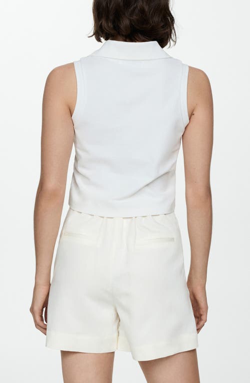 Mango Sleeveless Crop Piqué Polo In Off White