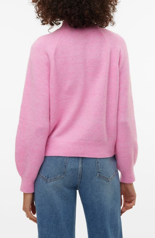 Shop Vero Moda Leaf Mock Neck Sweater In Fuchsia Pink Detail