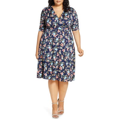 Plus Size Kiyonna Gabriella Print Jersey A-Line Dress, Blue