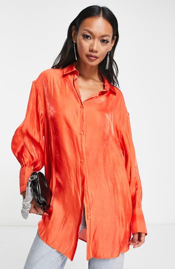 ASOS DESIGN Oversize Metallic Button-Up Shirt | Nordstrom