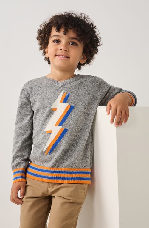 Shop Hatley Kids' Lightning Bolt V-neck Sweater In Light Grey Melange