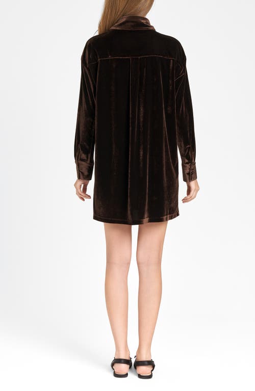 Shop Wayf Briella Long Sleeve Velvet Shirtdress In Espresso