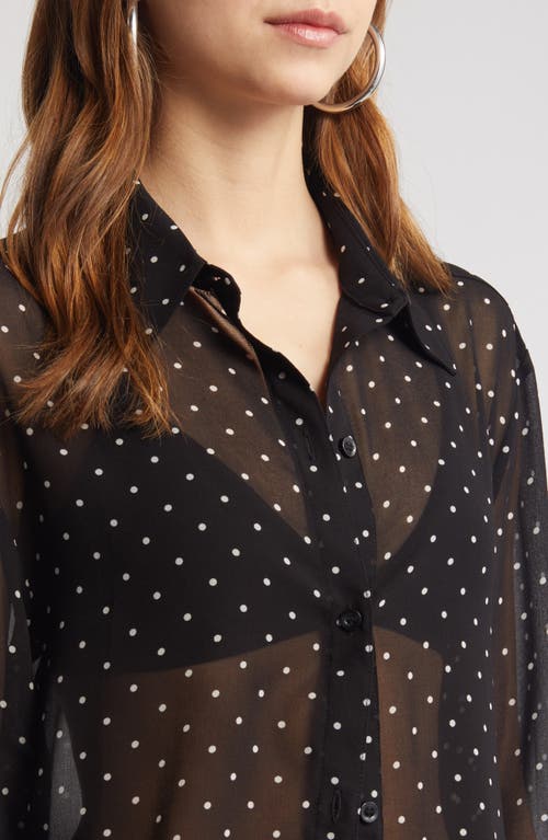 Shop Open Edit Sheer Button-up Shirt In Black Ode Dot