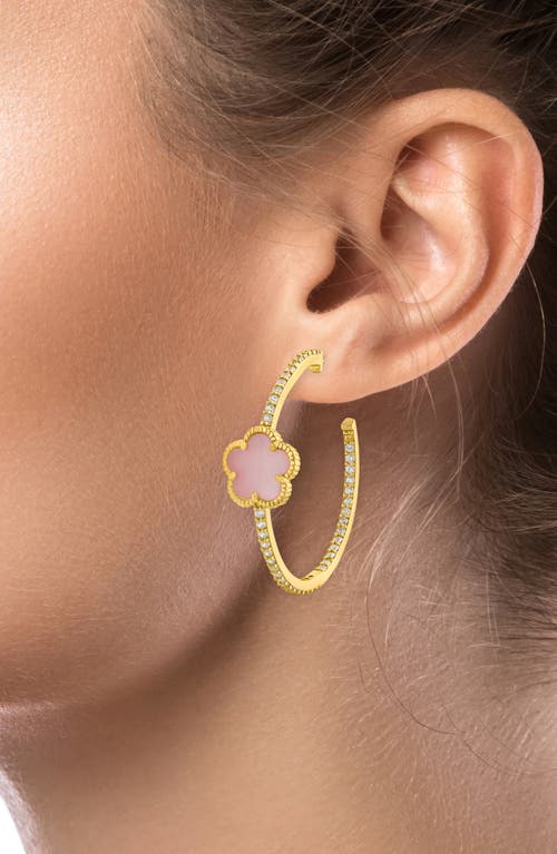 Shop Cz By Kenneth Jay Lane Clover & Cz Pavé Hoop Earrings In Pink/gold
