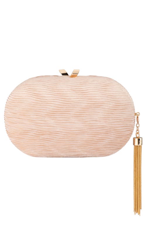 Olga Berg Natalie Pleated Oval Clutch in Champagne 