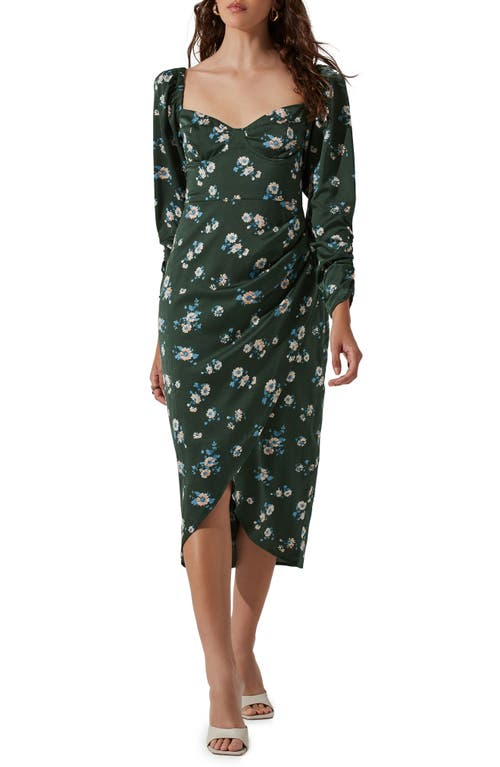 ASTR the Label Floral Print Long Sleeve Dress in Green Multi Floral