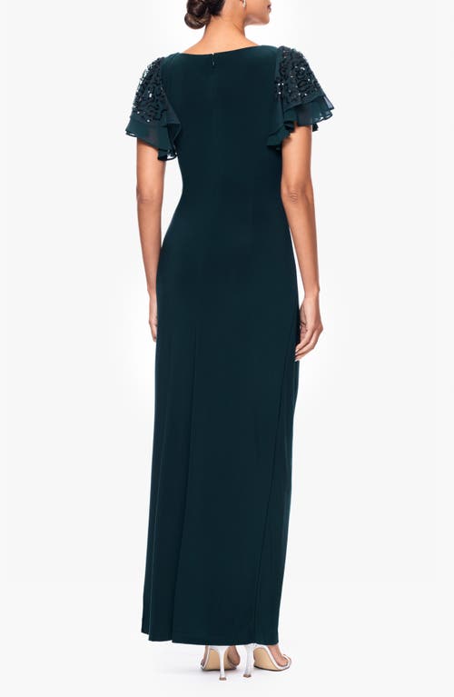 BETSY & ADAM BETSY & ADAM SEQUIN FLUTTER SLEEVE GOWN 